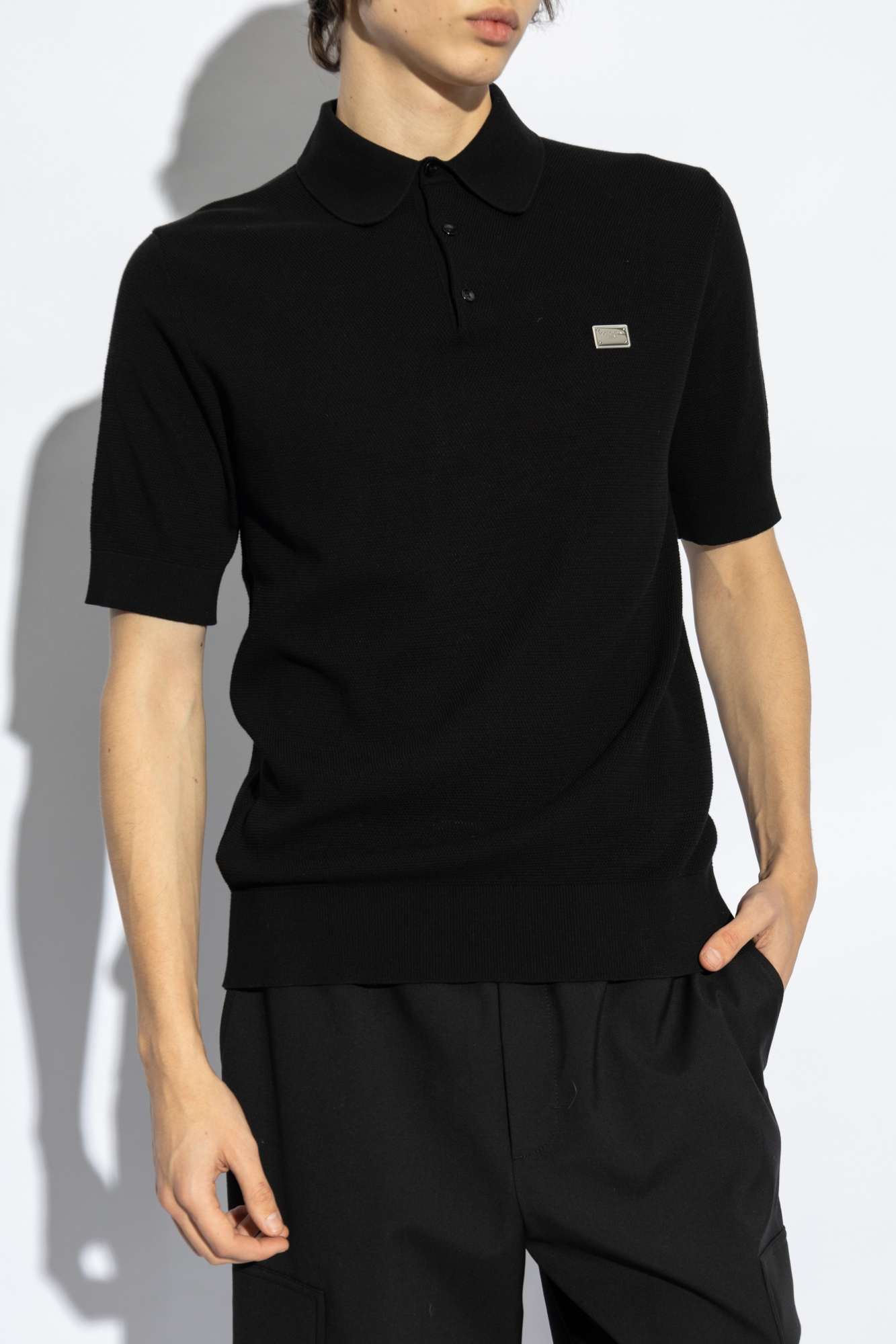 Dolce & Gabbana POLO APPLIQUE FEATURING ENGRAVED ポロ ロゴ Black Polo with applique featuring engraved logo Dolce